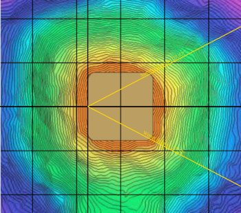 Lines showing Winter and Summer Solstice sunrise angles