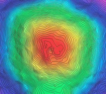 A lidar/topological map of the central mound, with color-coded elevation